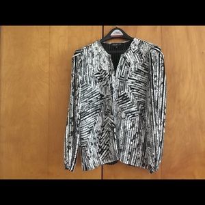 Jones New York black and white patterned jacket.